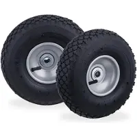 Relaxdays Sackkarrenrad 3.00-4, 2er Set, luftbereiftes Komplettrad mit Stahlfelge, für 16 mm Achse, 100 kg, schwarz-grau
