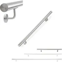 Relaxdays Handlauf, 304er Edelstahl, matt, rundes Treppengeländer, innen & außen, 100 cm, Ø 42 mm, mit Halterung, silber