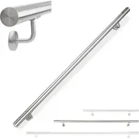 Relaxdays Handlauf, 304er Edelstahl, matt, rundes Treppengeländer, innen & außen, 150 cm, Ø 42 mm, mit Halterung, silber