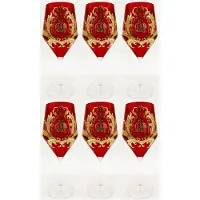Casa Padrino Pompöös by Luxus Rotweinglas Set Rot / Gold Ø 8,7 x H. 20,3 cm - Weingläser mit 24 Karat Vergoldung - Pompööse Weingläser designed by Harald Glööckler
