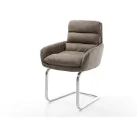 DELIFE Freischwinger Abelia-Flex mit Armlehnen Mikrofaser Taupe Vintage Freischwinger flach Edelstahl