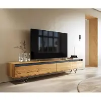 DELIFE Lowboard Stonegrace 240 cm Eiche Natur 4 Türen V-Fuß Edelstahl