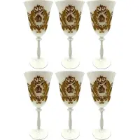 Casa Padrino Pompöös by Luxus Barock Weinglas Set Weß / Gold Ø 8,7 x H. 20,3 cm - Weingläser mit 24 Karat Vergoldung - Pompööse Weingläser designed by Harald Glööckler - Luxus Designer Weingläser