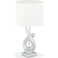 Relaxdays Tischlampe modern, elegantes Design, Tischleuchte Stoffschirm, E27, Designerlampe HxD: 50x25 cm, silber/weiß