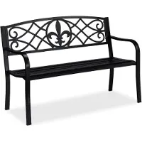 Relaxdays Gartenbank, Fleur de Lis Motiv, 2-Sitzer, Stahl, Garten und Terrasse, HxBxT: 86 x 127 x 60 cm, schwarz