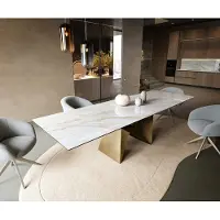 DELIFE Esstisch Edge 300x100 cm Keramik Onyx Pearl Origami Metallic Gold