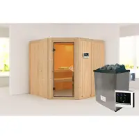 Karibu Sauna Innensauna Jarin Eckeinstieg Ofen 9 KW externe Strg easy 196x196x198 cm ohne Dachkranz mit Bronzierte Tür