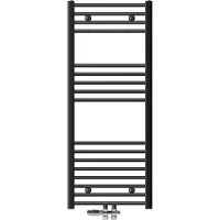 LuxeBath Badheizkörper Mittelanschluss 500 x 1200 mm Anthrazit gerade mit Thermostat und Anschlussgarnitur Durchgang Boden - Heizkörper, ohne Heizstab