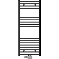 LuxeBath Badheizkörper Mittelanschluss 500 x 1200 mm Anthrazit gerade mit Thermostat und Anschlussgarnitur Universal Eck- und Bodenform, ohne Heizstab