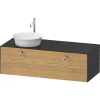 Duravit White Tulip, Waschtischunterbau wandhängend, Breite 1300 x Tiefe 550mm, mit 1x Auszug, mit Griff, WT4982LH558, Farbe: Korpus: Graphit Seidenmatt, Front: Eiche Natur Massiv
