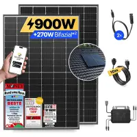 Solakon Balkonkraftwerk 900W Solaranlage mit Ziegeldach Halterung (Paarmontage) Steckerfertig Komplettset Photovoltaik Anlage 800W, Kabellänge: 10m,