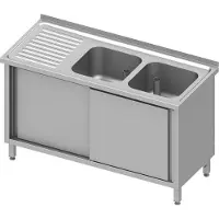 Stalgast Spülschrank mit Schiebetüren 1200x600x850 mm, mit zwei Becken rechts, mit Aufkantung, verschweißt