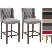 CLP 2er Set Barhocker Cassandra Stoff mit gestepptem Bezug | Farbe hellgrau Gestell Farbe antik-dunkel