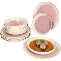 MamboCat 12tlg Tafelservice Reactive Glaze Paris 6 Pers. Speiseteller Suppenteller Pink