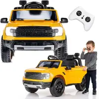 Sun baby Ford Raptor Kinder Elektroauto SUV Kinderfahrzeug 12V Akku Fernbedienung LED MP3 Sound Elektro Kinderauto ab 3 Jahren gelb