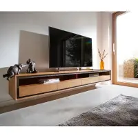 DELIFE Lowboard Stonegrace 240 cm Akazie Natur 2 Fächer 4 Schubladen Steinfurnier schwebend