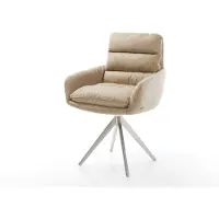 DELIFE Esszimmerstuhl Abelia-Flex mit Armlehnen Mikrofaser Beige Vintage Kreuzgestell kantig Edelstahl