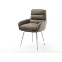 DELIFE Esszimmerstuhl Abelia-Flex mit Armlehnen Mikrofaser Taupe Vintage 4-Fuß konisch Edelstahl