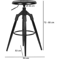 Wohnling Barhocker Schwarz Metall 72-80 cm Design Barstuhl 100 kg Maximalbelastbarkeit Tresenhocker Industrial Tresenstuhl ohne Lehne