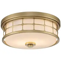 QUOIZEL Deckenleuchte, IP44, Glas opal, Stahl messing, D 34,5 cm