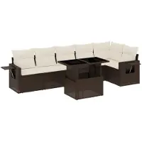 vidaXL 7-tlg. Garten-Sofagarnitur mit Kissen Braun Poly Rattan