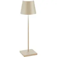 Zafferano Wiederaufladbare und dimmbare LED-Tischleuchte Poldina Pro Sand mit einer Akkulaufzeit von bis zu 12 Stunden.