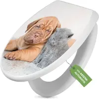 Banjado Toilettendeckel weiß mit Absenkautomatik und Motiv Hund und Katze [TDW 12031]