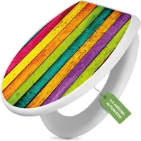 Banjado Toilettendeckel weiß mit Absenkautomatik und Motiv Bunte Holzlatten [TDW 10620]