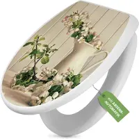 Banjado Toilettendeckel weiß mit Absenkautomatik und Motiv Stillleben Kirschblüten [TDW 10539]