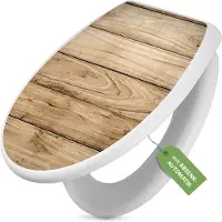 Banjado Toilettendeckel weiß mit Absenkautomatik und Motiv Holzplanken [TDW 11546]