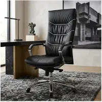 KADIMA DESIGN Bürostuhl Echt-Leder schwarz Schreibtischstuhl, Chefsessel mit Kopfstütze & Multiblockmechanik, Design Drehstuhl verstellbar & hohe