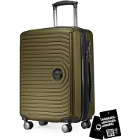 Hauptstadtkoffer Mitte - Handgepäck-Koffer + digitaler Gepäckanhänger Kofferschild, Kabinentrolley XL-Erweiterung Bordgepäck Hardcase Handkoffer Flugzeug Carry-On 55 L TSA,Avocado