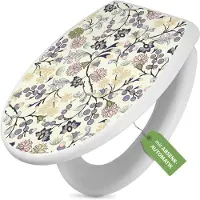 Banjado Toilettendeckel weiß mit Absenkautomatik und Motiv Florale Tapete [TDW 10552]