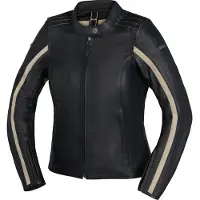 IXS Stripe Damen Schwarz Beige Motorrad Lederjacke Größe 40