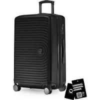 Hauptstadtkoffer Mitte - mittelgroßer Koffer + digitaler Namensschild, erweiterbarer Reisekoffer Check-In Gepäck Rollkoffer 90L Gurtmaß 158 cm Doppelrollen Trolley TSA,Schwarz