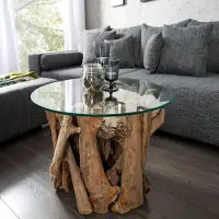 LEBENSwohnART Couchtisch TORA (Ø 60cm) aus massiven Teak Wurzelholz-Stücken