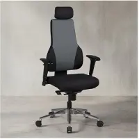 KADIMA DESIGN Bürostuhl QENTIN schwarz/grau Schreibtischstuhl Stoffbezug Chefsessel Drehstuhl Synchronmechanik Kopfstütze