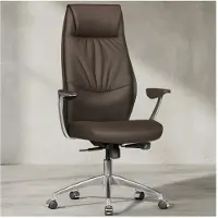 KADIMA DESIGN Bürostuhl Echtleder Braun Schreibtischstuhl X-XL 120 kg Synchronmechanik Chefsessel Kopfstütze hoch