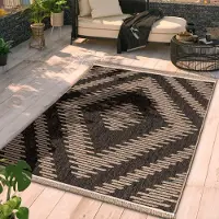 TT Home In-& Outdoor Teppich Wohnzimmer Wetterfest Balkon Boho Blattmotiv 3D Fransen Größe 80x150 cm