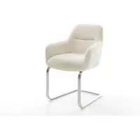 DELIFE Freischwinger Pejo-Flex Plüsch Creme-Weiß Freischwinger flach Edelstahl Taschenfederkern