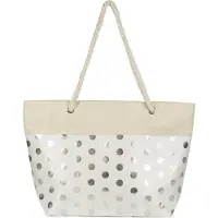 StyleBREAKER Große Strandtasche mit Metallic Punkte Print | Damen Shopper mit Kordelhenkel und Reißverschluss | Badetasche im Boho Look | 56 x 38 x 17 cm