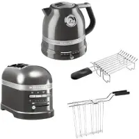KitchenAid Artisan Frühstücksset inkl. Wasserkocher 5KEK1522, 2 Scheiben Toaster 5KMT2204 und Brötchenaufsatz Medaillon Silber