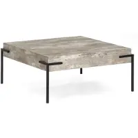 Wohnando Couchtisch Herres 80x80x36cm, Betonoptik grau mit schwarzen Metallbeinen, Industrielook, Wohnzimmer Tisch quadratisch