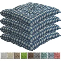 NYVI Stuhlkissen Genua 38x38 cm 4er Pack Sitzkissen mit Steppung, Farbe:Karo-Blau