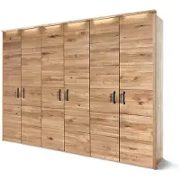 MASSIVMOEBEL24.DE MASSIVMOEBEL24 Kleiderschrank 6-türig Wildeiche 289x60x219 natur geölt HALMSTAD #102