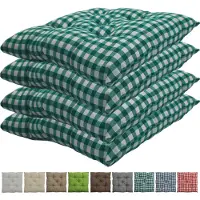 NYVI Stuhlkissen Genua 38x38 cm 4er Pack Sitzkissen mit Steppung, Farbe:Karo-Grün