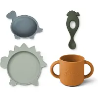 Liewood Essservice Vivi Silikon Dino Blau Multi Mix (4-teilig)