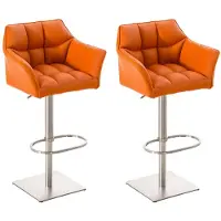 CLP 2er Set Barhocker Damaso Kunstleder drehbar und höhenverstellbar orange Gestell Farbe edelstahl