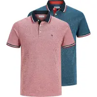 Jack & Jones Poloshirt "JJEPAULOS im Doppelpack mit Logostickerei und Komfort" Packung, 2er-Pack, 2 unifarben mit Farbeinsatz, modisch, schmal, Baumwolle, Polokragen
