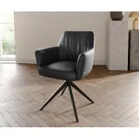 DELIFE Drehstuhl Xana-Flex mit Armlehnen Echt-Leder Schwarz Kreuzgestell breit Schwarz 360° drehbar Taschenfederkern